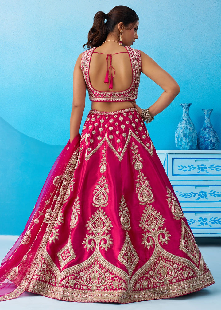 Magenta Pink Silk Lehenga Choli with Beads & Sequins work