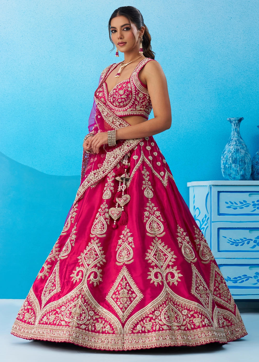 Magenta Pink Silk Lehenga Choli with Beads & Sequins work