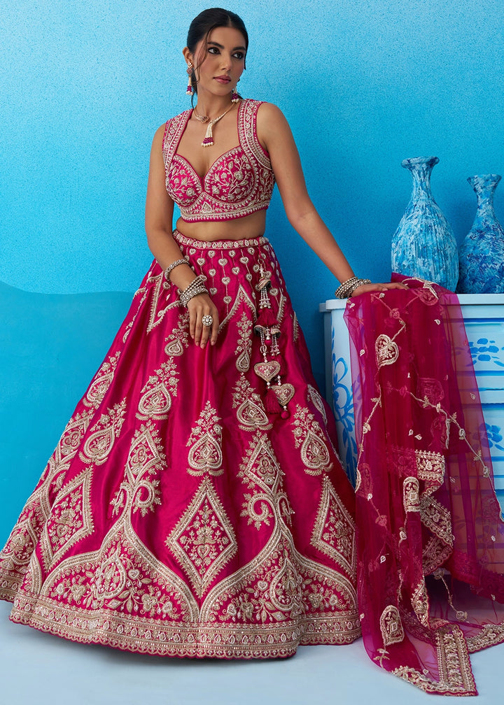 Magenta Pink Silk Lehenga Choli with Beads & Sequins work