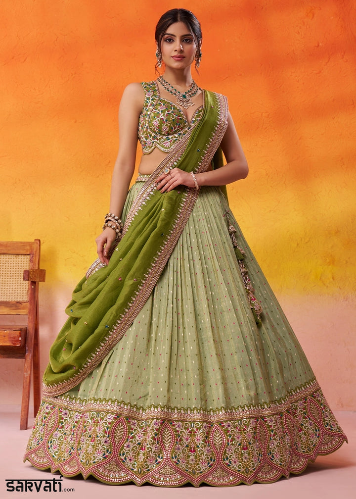 Light Green Tissue Embellished Lehenga Choli with Sequins Embroidery