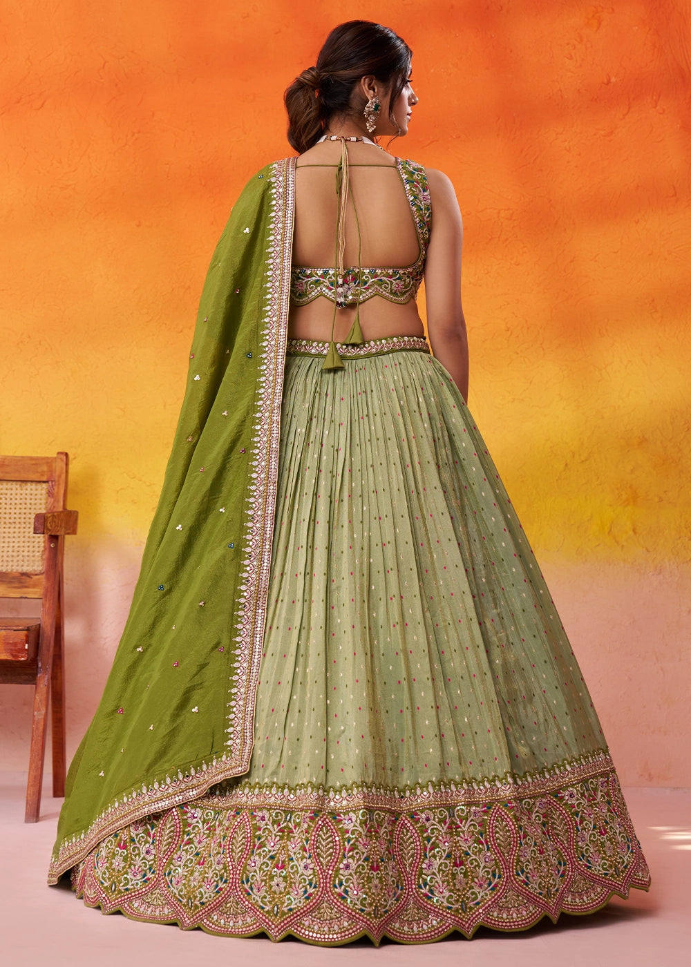 Light Green Tissue Embellished Lehenga Choli with Sequins Embroidery
