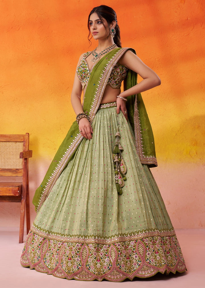 Light Green Tissue Embellished Lehenga Choli with Sequins Embroidery