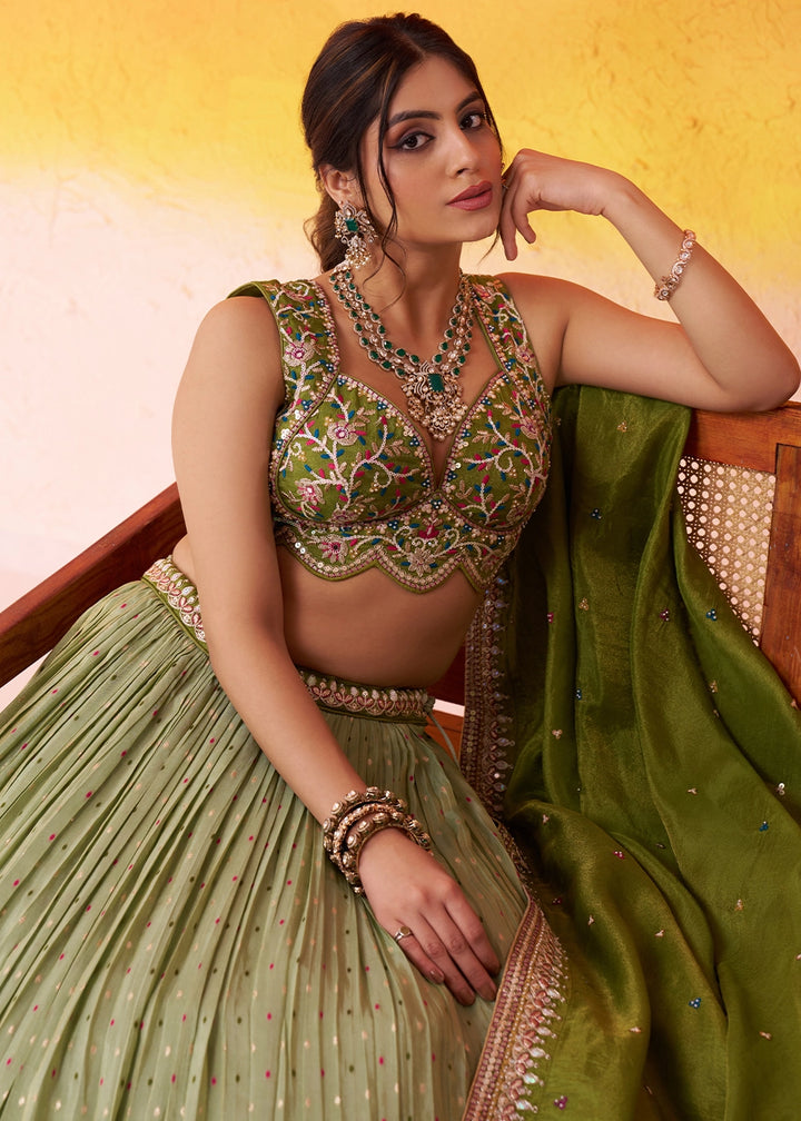 Light Green Tissue Embellished Lehenga Choli with Sequins Embroidery