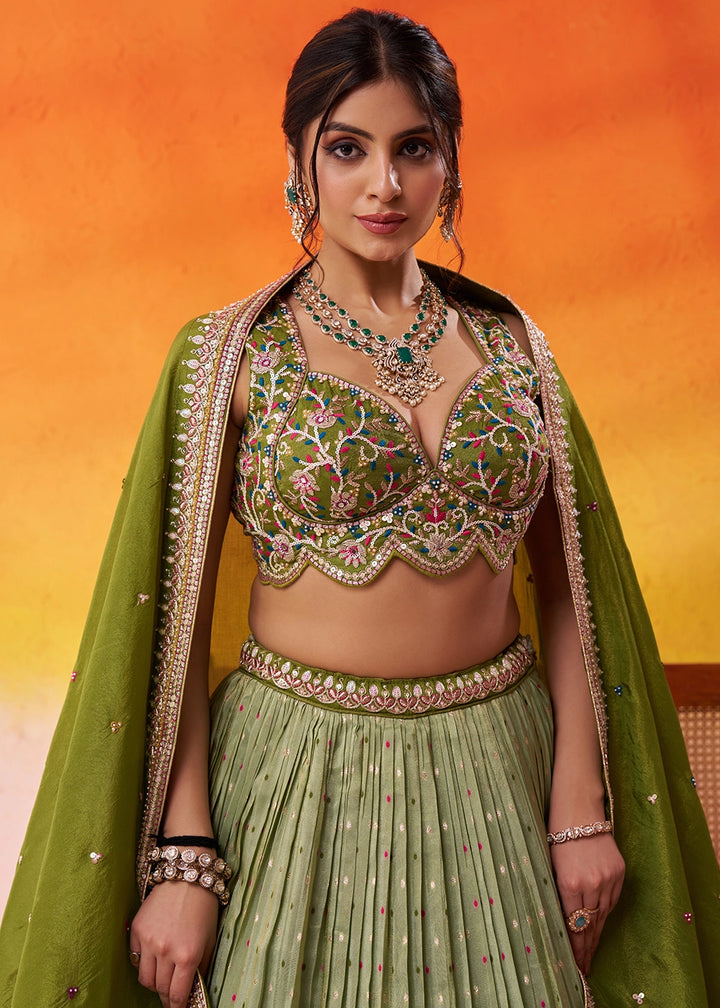 Light Green Tissue Embellished Lehenga Choli with Sequins Embroidery