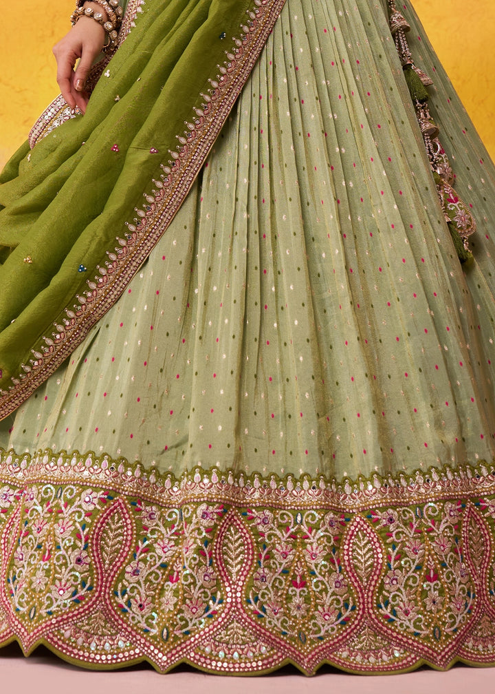 Light Green Tissue Embellished Lehenga Choli with Sequins Embroidery