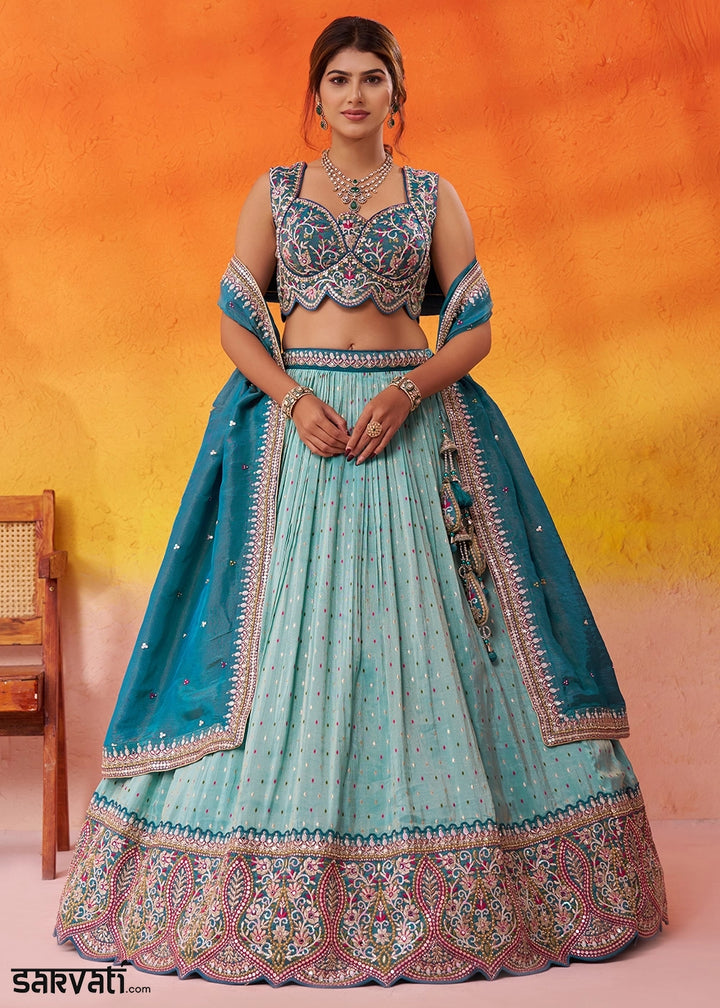 Celeste Blue Tissue Embellished Lehenga Choli with Sequins Embroidery