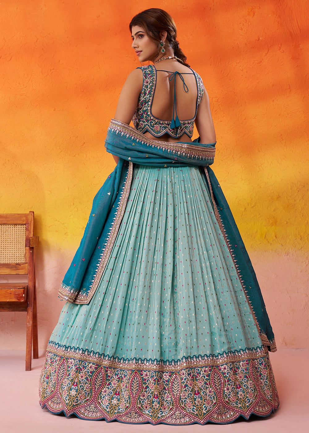 Celeste Blue Tissue Embellished Lehenga Choli with Sequins Embroidery