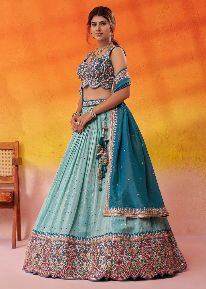 Celeste Blue Tissue Embellished Lehenga Choli with Sequins Embroidery