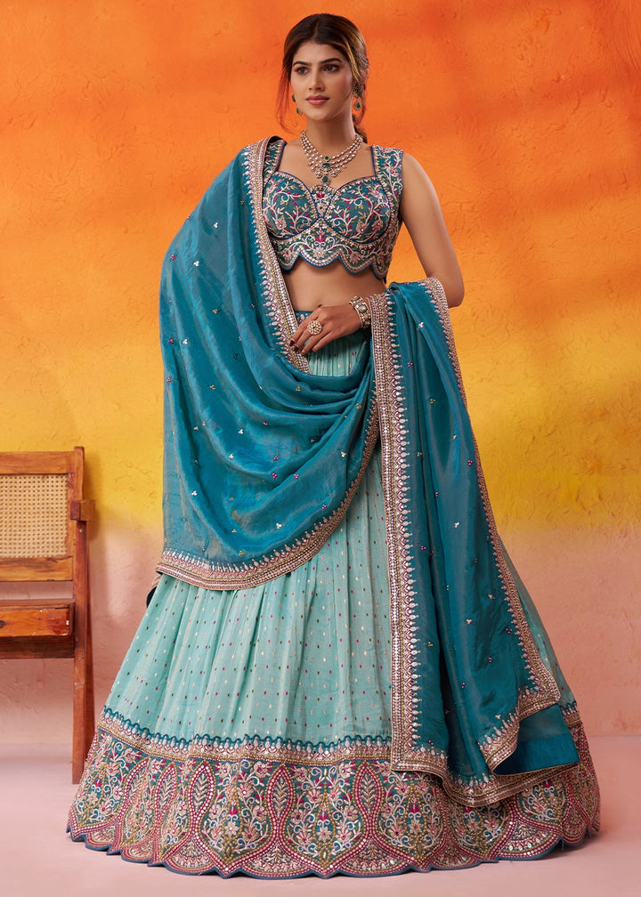 Celeste Blue Tissue Embellished Lehenga Choli with Sequins Embroidery