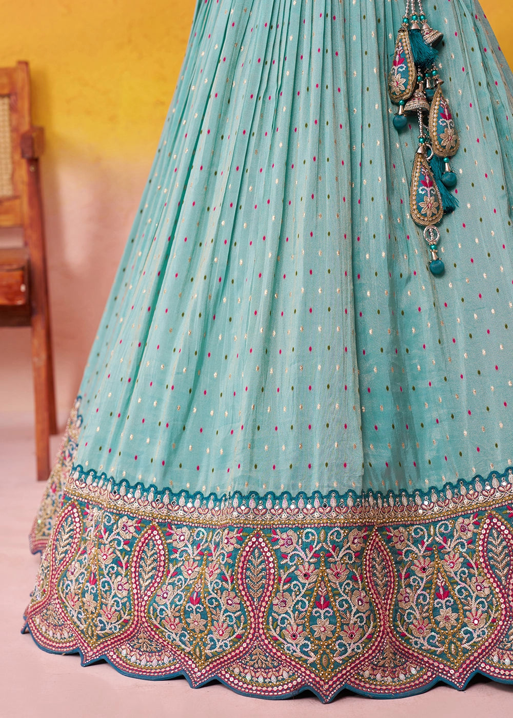 Celeste Blue Tissue Embellished Lehenga Choli with Sequins Embroidery