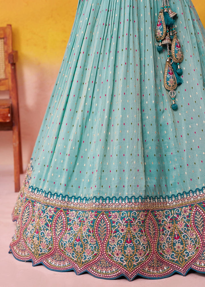Celeste Blue Tissue Embellished Lehenga Choli with Sequins Embroidery