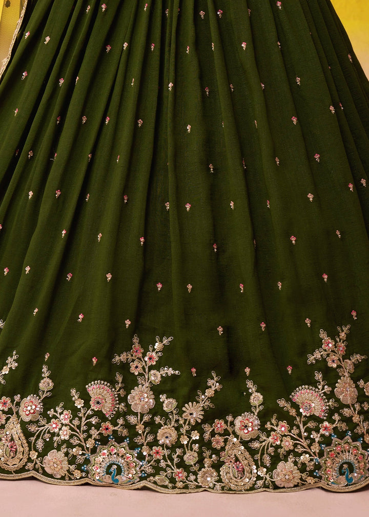 Olive Green Georgette Lehenga Set with Dupatta