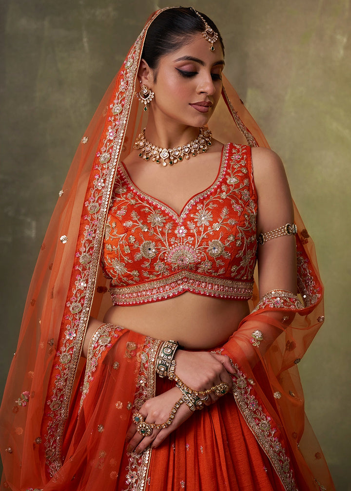 Orange Georgette Lehenga Set with Net Dupatta