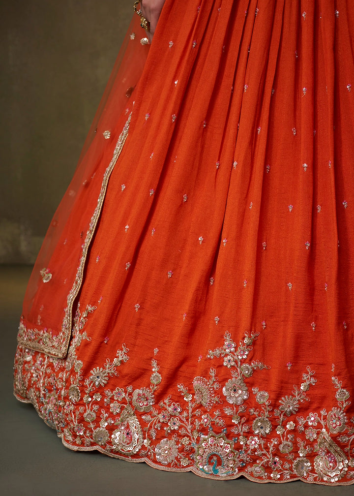 Orange Georgette Lehenga Set with Net Dupatta