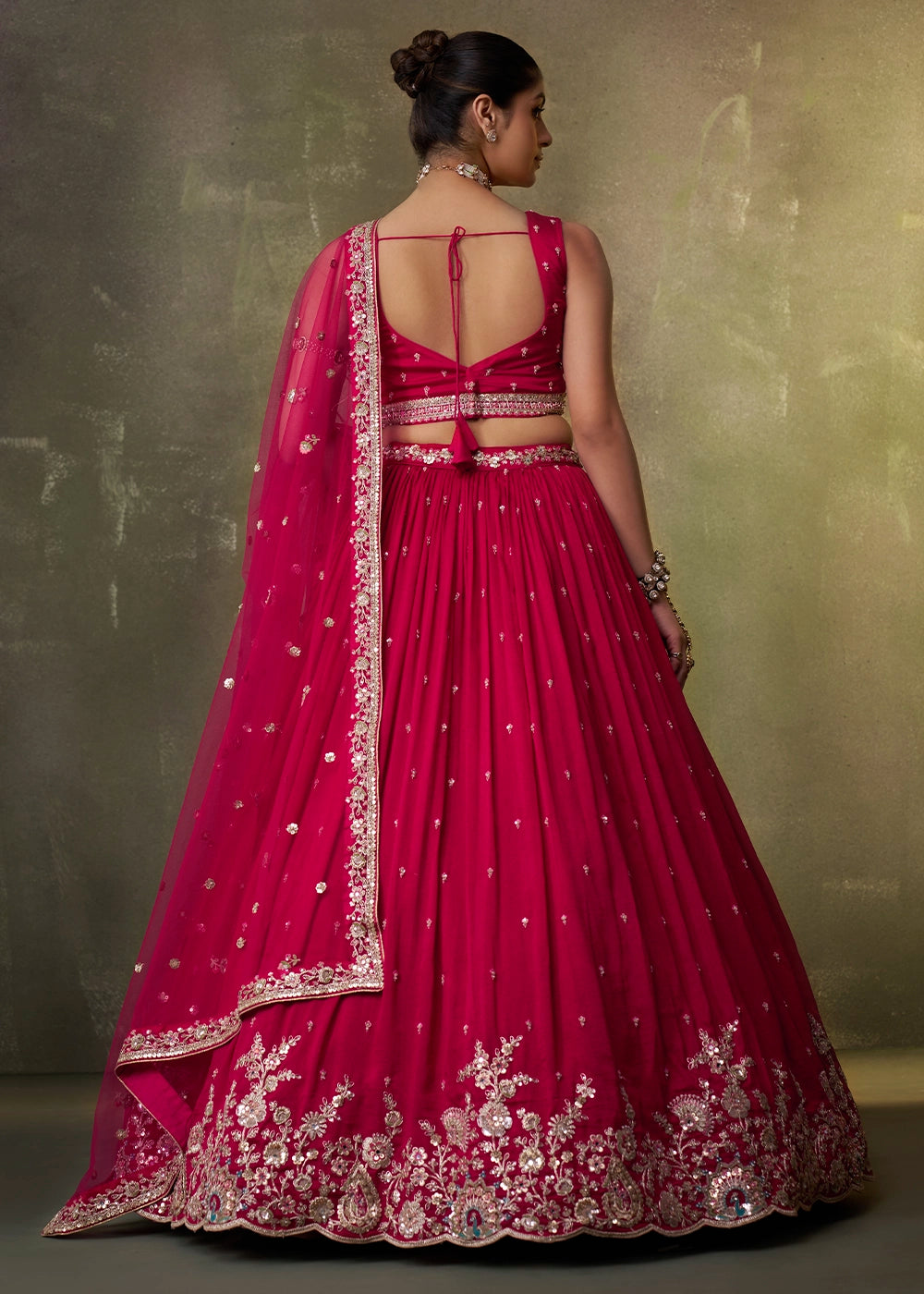 Wine Pink Georgette Lehenga Set with Net Dupatta