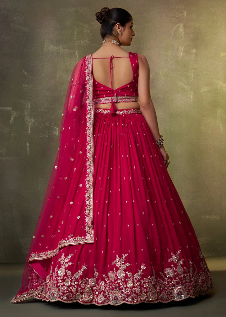 Wine Pink Georgette Lehenga Set with Net Dupatta