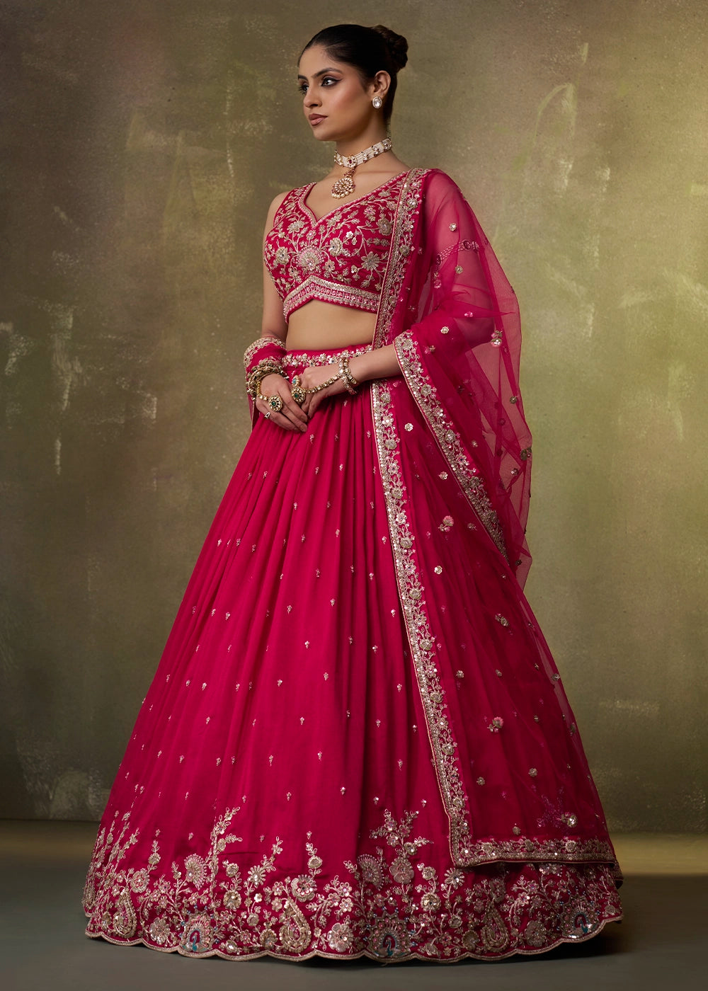 Wine Pink Georgette Lehenga Set with Net Dupatta