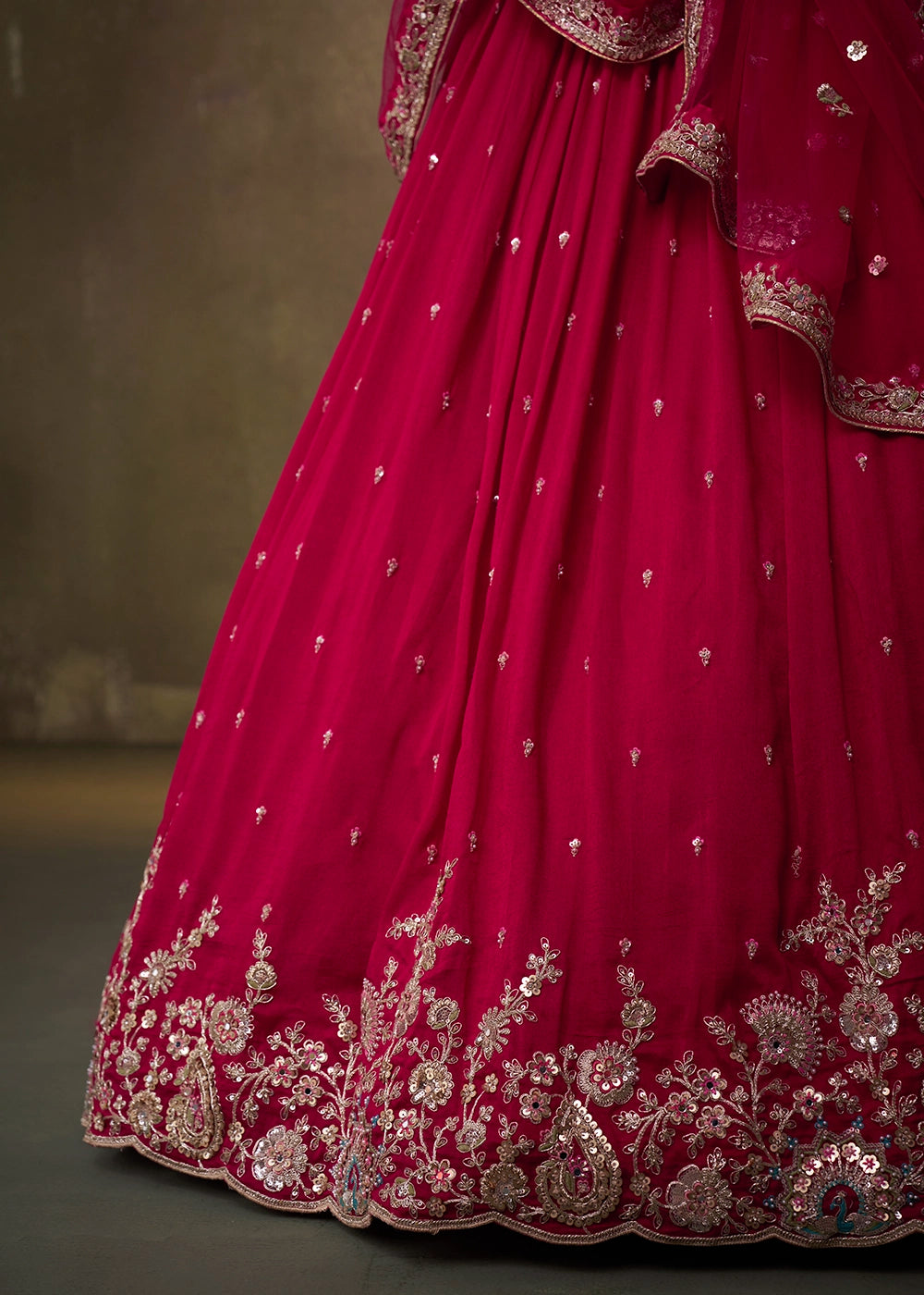 Wine Pink Georgette Lehenga Set with Net Dupatta