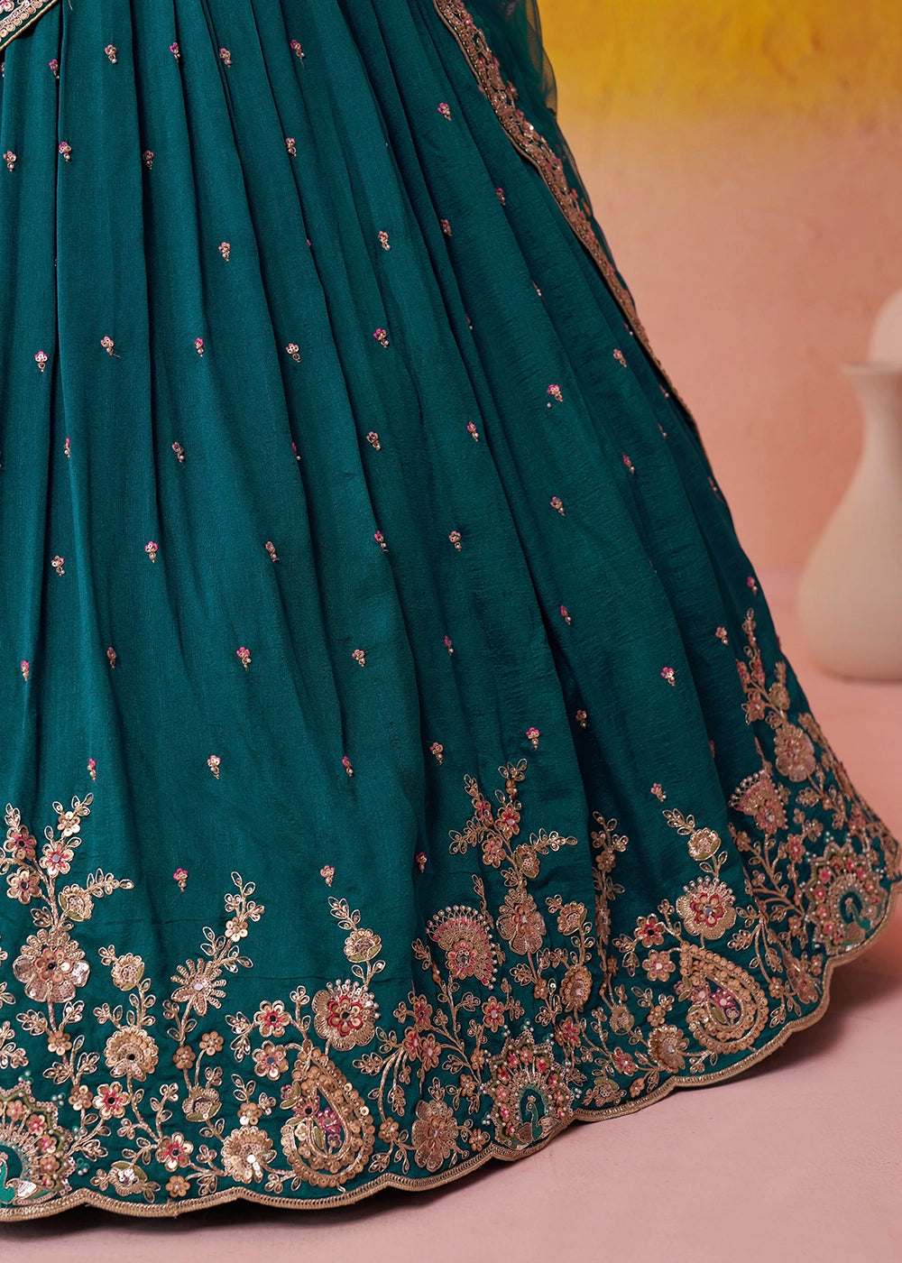 Teal Green Georgette Lehenga Set with Net Dupatta