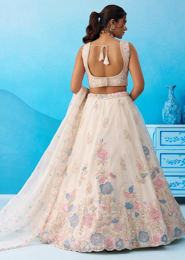 Cream White Tissue Couture Lehenga with Beaded Sequin Embroidery