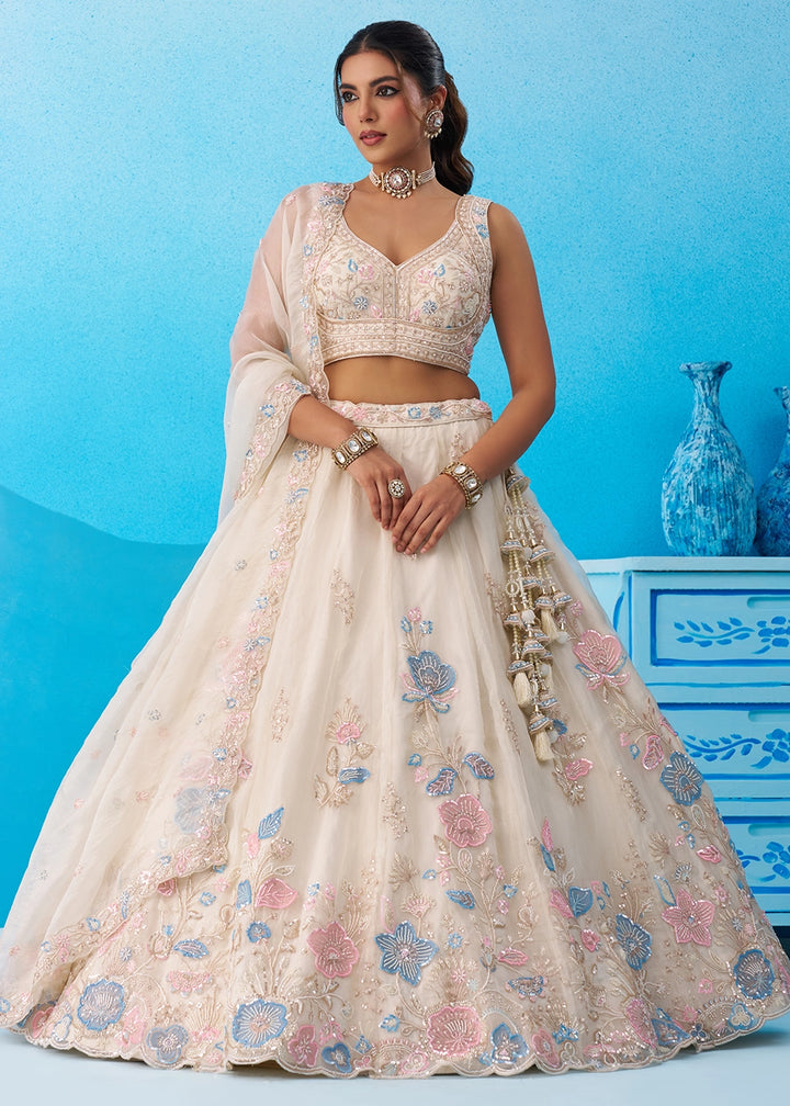Cream White Tissue Couture Lehenga with Beaded Sequin Embroidery