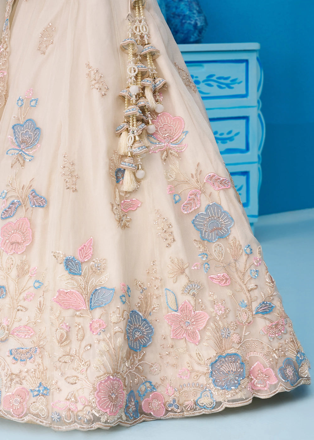 Cream White Tissue Couture Lehenga with Beaded Sequin Embroidery