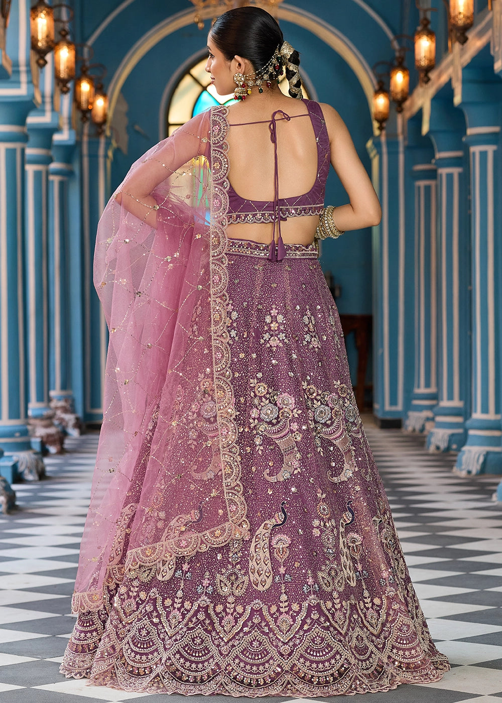 Eminence Purple Embroidered Net Lehenga Choli with Sequins Work