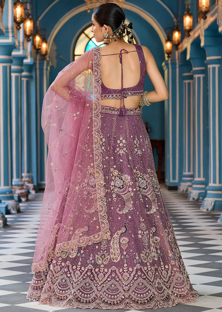 Eminence Purple Embroidered Net Lehenga Choli with Sequins Work