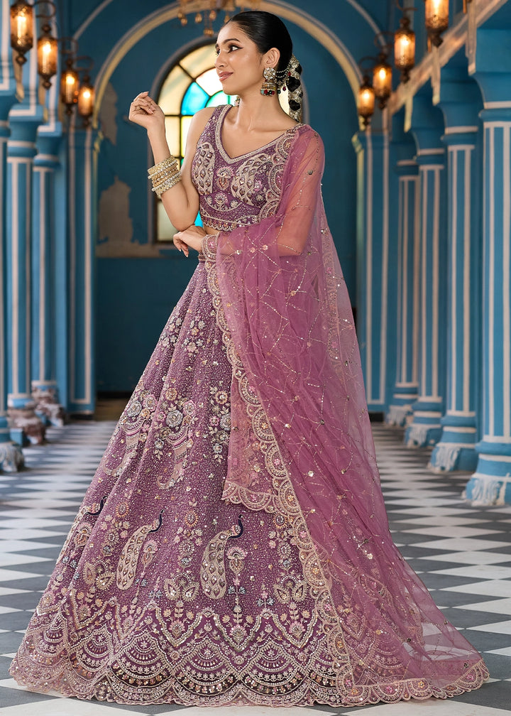 Eminence Purple Embroidered Net Lehenga Choli with Sequins Work