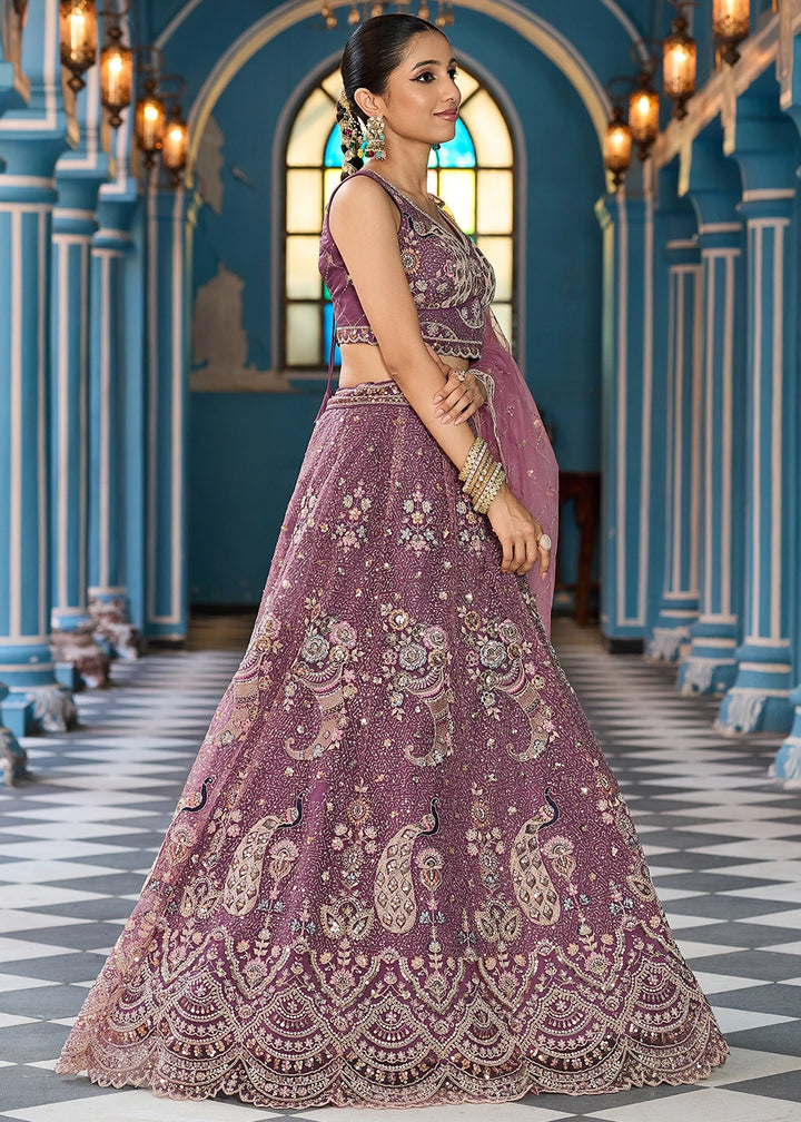 Eminence Purple Embroidered Net Lehenga Choli with Sequins Work