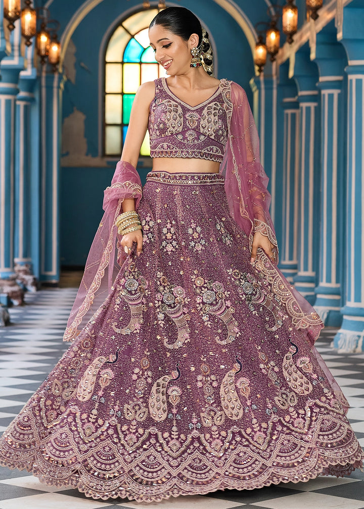Eminence Purple Embroidered Net Lehenga Choli with Sequins Work