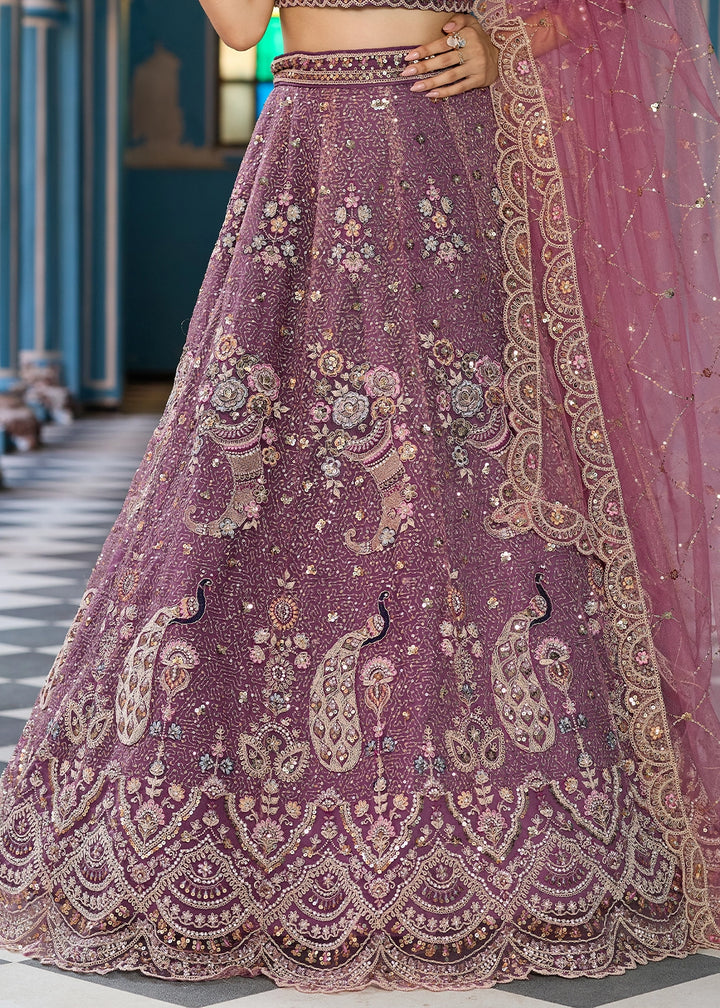 Eminence Purple Embroidered Net Lehenga Choli with Sequins Work