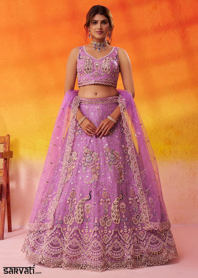 Orchid Purple Net Embellished Lehenga Choli with Sequins Embroidery