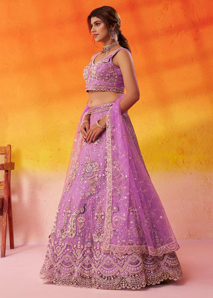 Orchid Purple Net Embellished Lehenga Choli with Sequins Embroidery