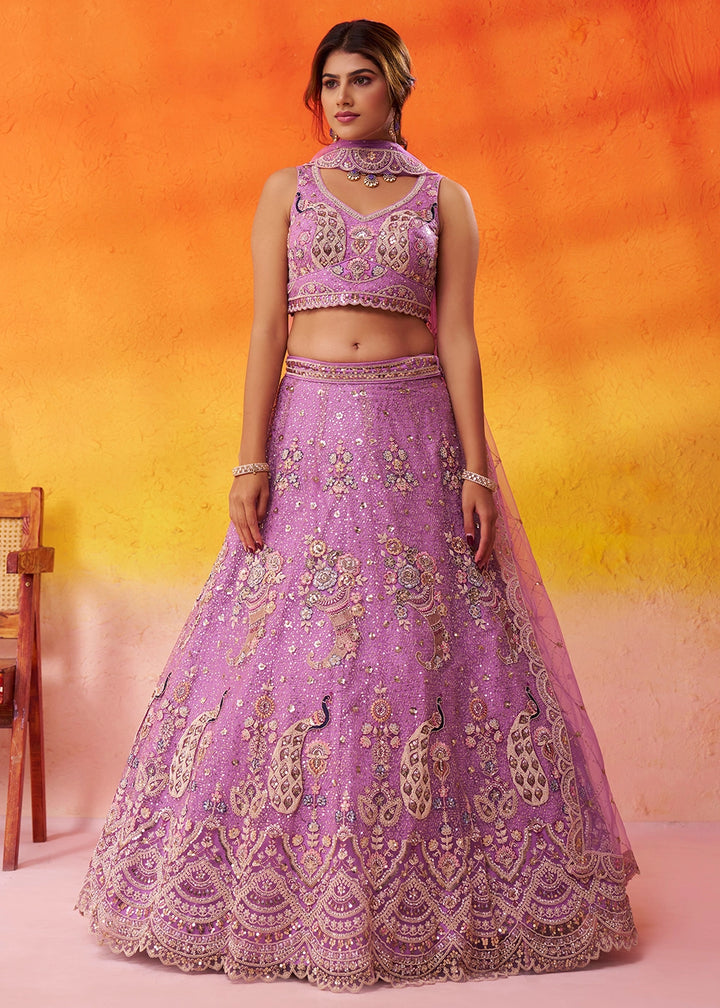 Orchid Purple Net Embellished Lehenga Choli with Sequins Embroidery
