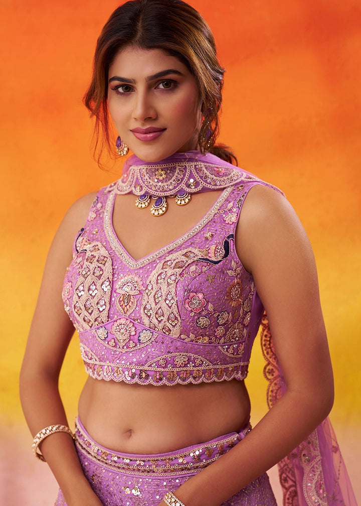 Orchid Purple Net Embellished Lehenga Choli with Sequins Embroidery