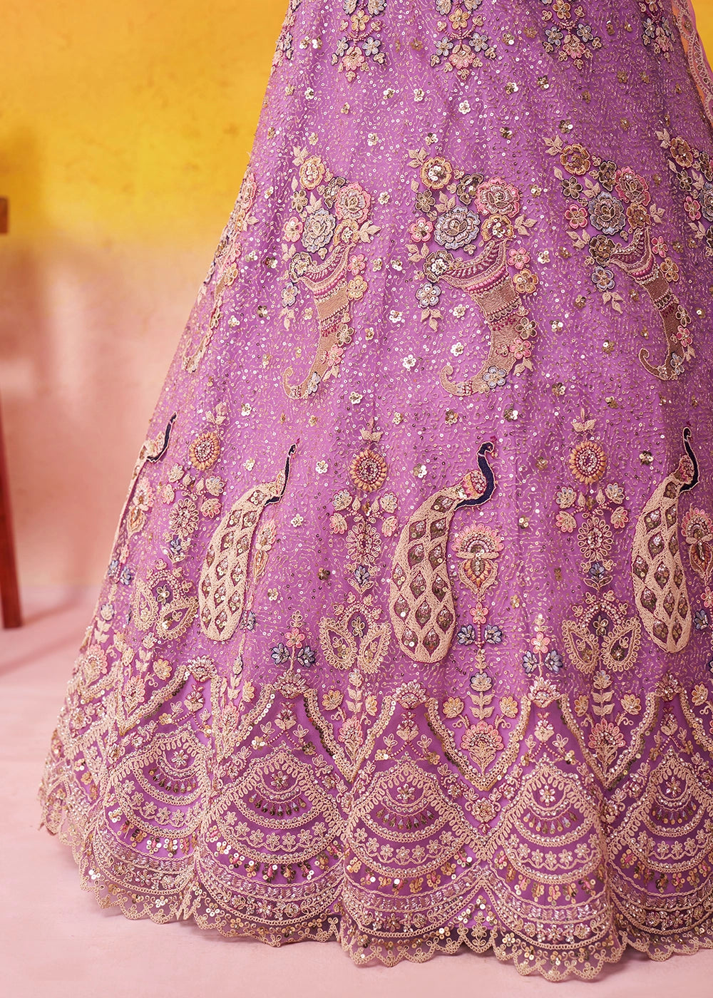 Orchid Purple Net Embellished Lehenga Choli with Sequins Embroidery