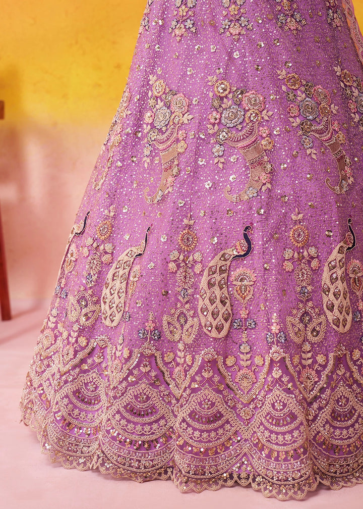Orchid Purple Net Embellished Lehenga Choli with Sequins Embroidery