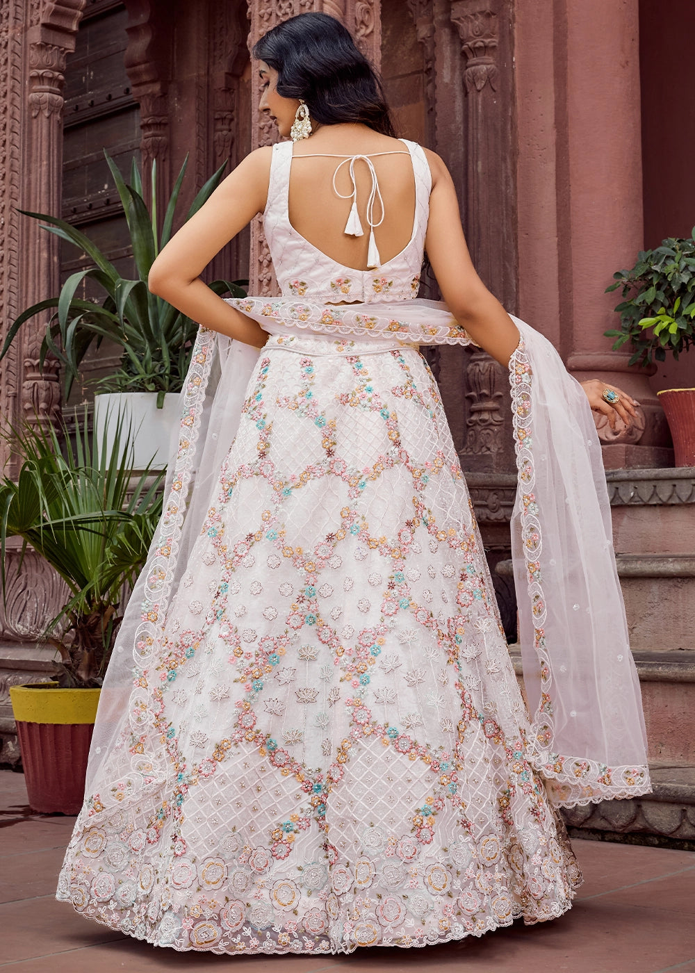 Daisy White Embroidered Net Lehenga Choli with Sequins Work