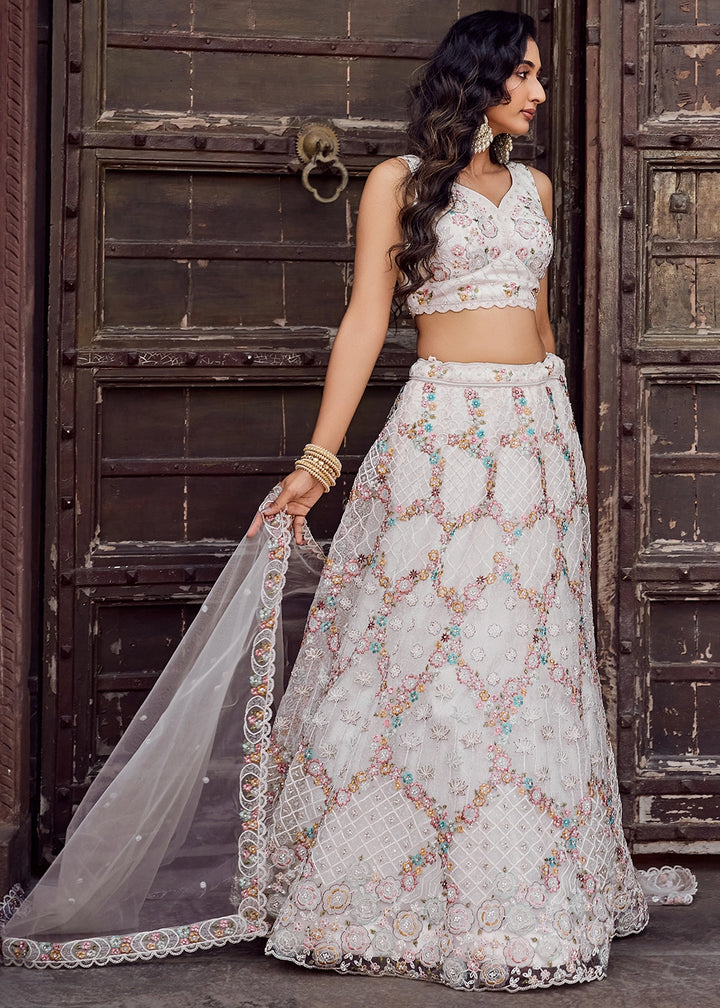 Daisy White Embroidered Net Lehenga Choli with Sequins Work