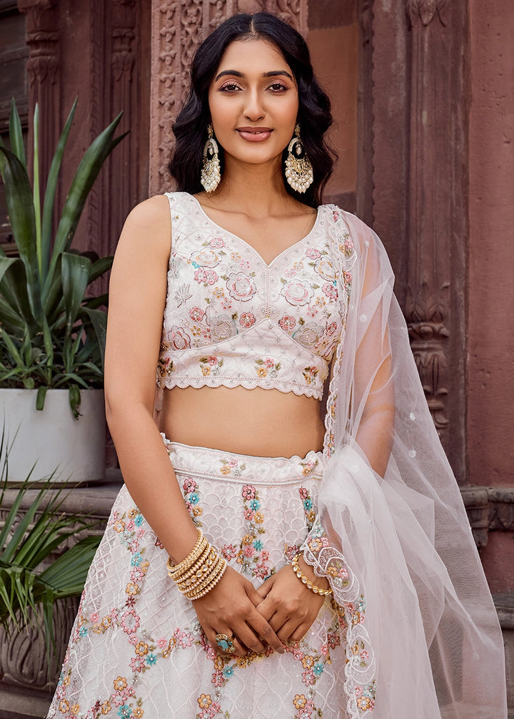 Daisy White Embroidered Net Lehenga Choli with Sequins Work