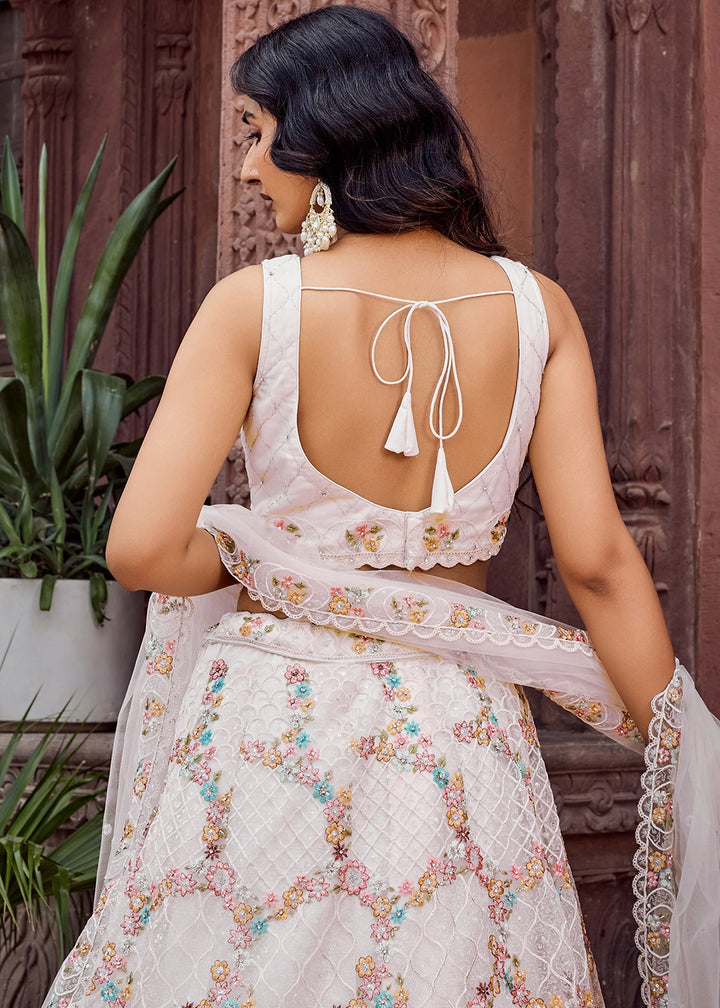Daisy White Embroidered Net Lehenga Choli with Sequins Work