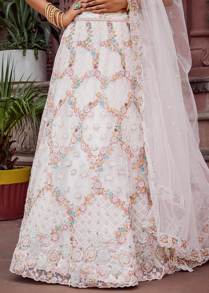 Daisy White Embroidered Net Lehenga Choli with Sequins Work