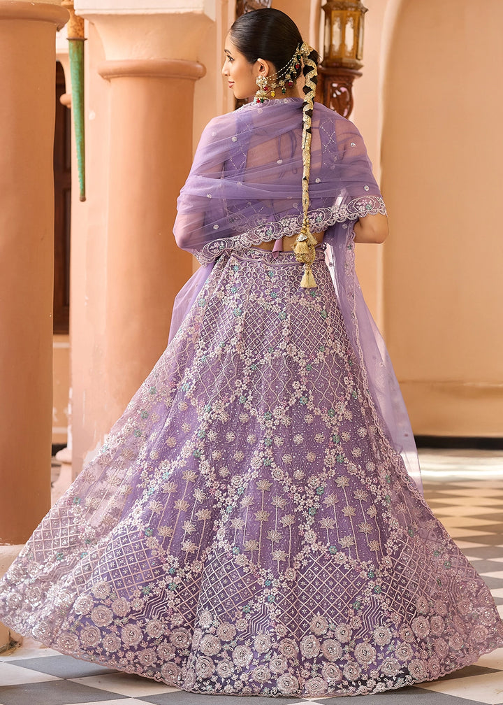Medium Purple Embroidered Net Lehenga Choli with Sequins Work