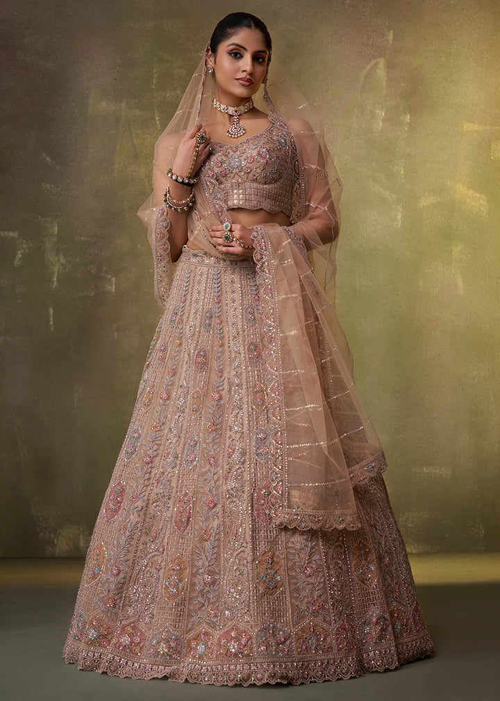 Light Brown Net Embellished Lehenga Choli with Sequins Embroidery