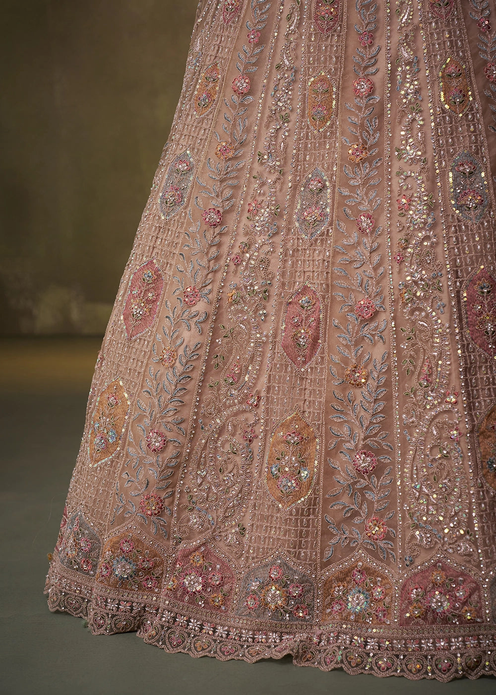 Light Brown Net Embellished Lehenga Choli with Sequins Embroidery