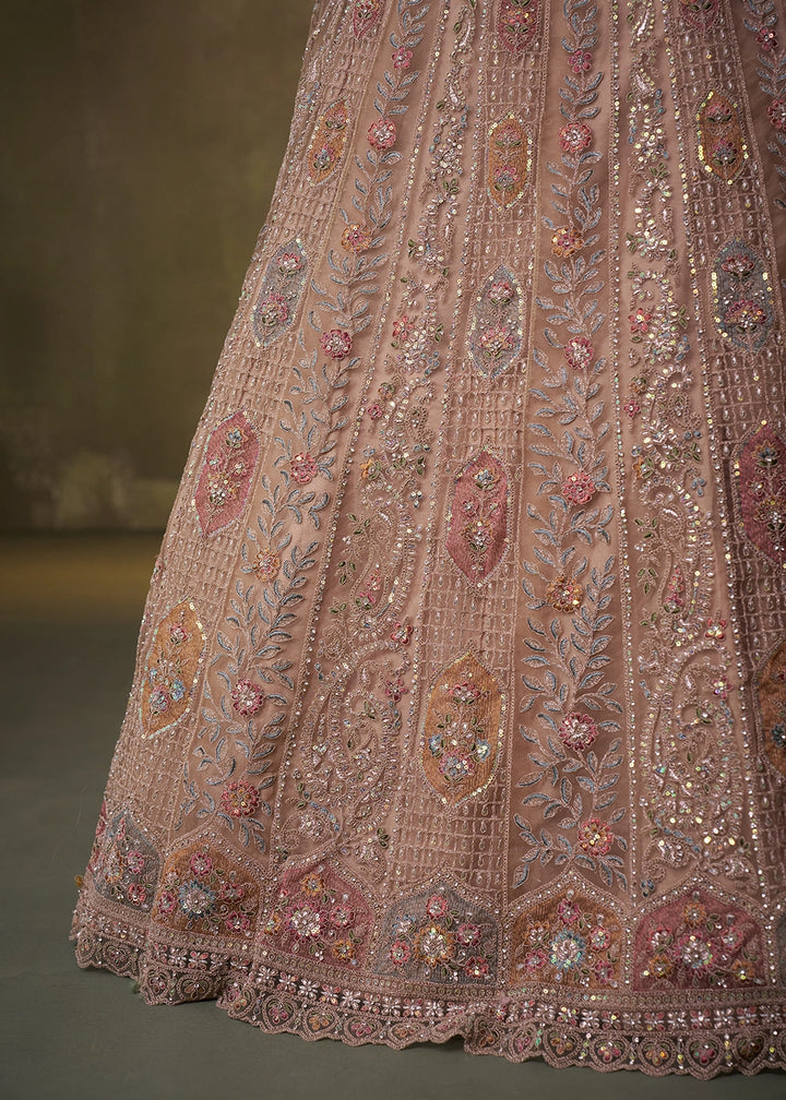 Light Brown Net Embellished Lehenga Choli with Sequins Embroidery