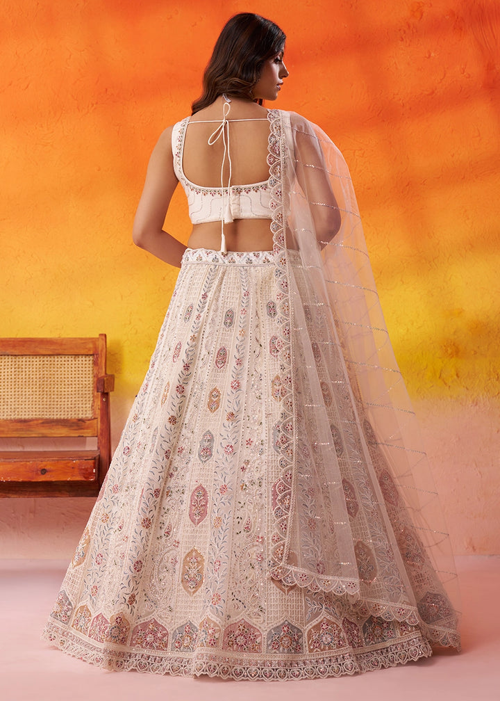 Parchment White Net Embellished Lehenga Choli with Sequins Embroidery