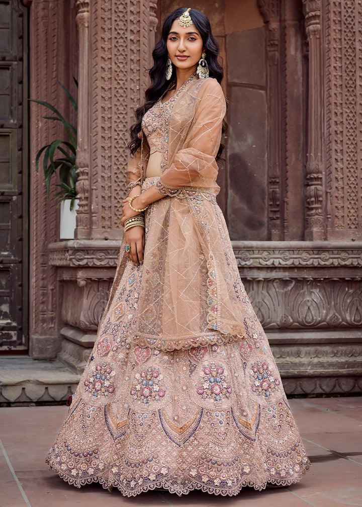 Desert Brown Embroidered Net Lehenga Choli with Sequins Work