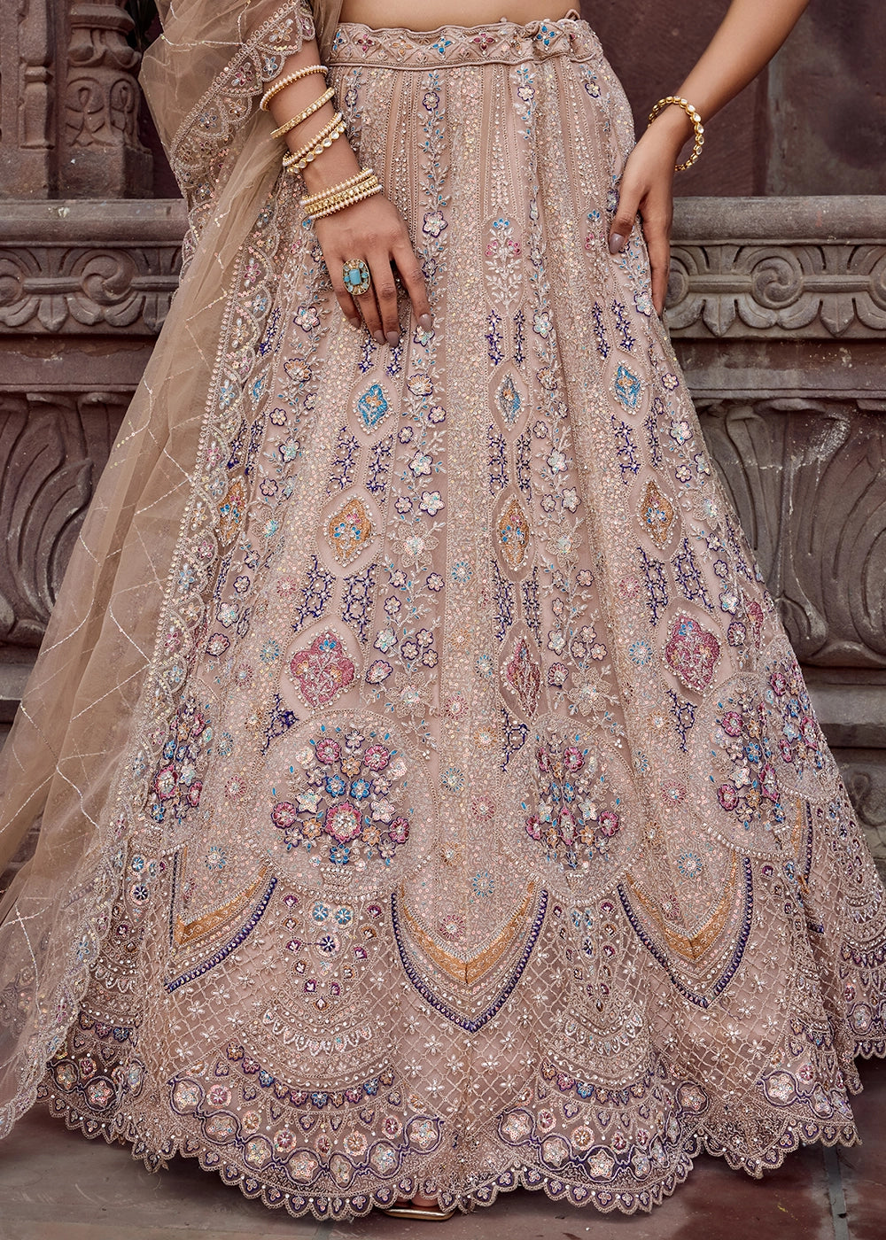 Desert Brown Embroidered Net Lehenga Choli with Sequins Work